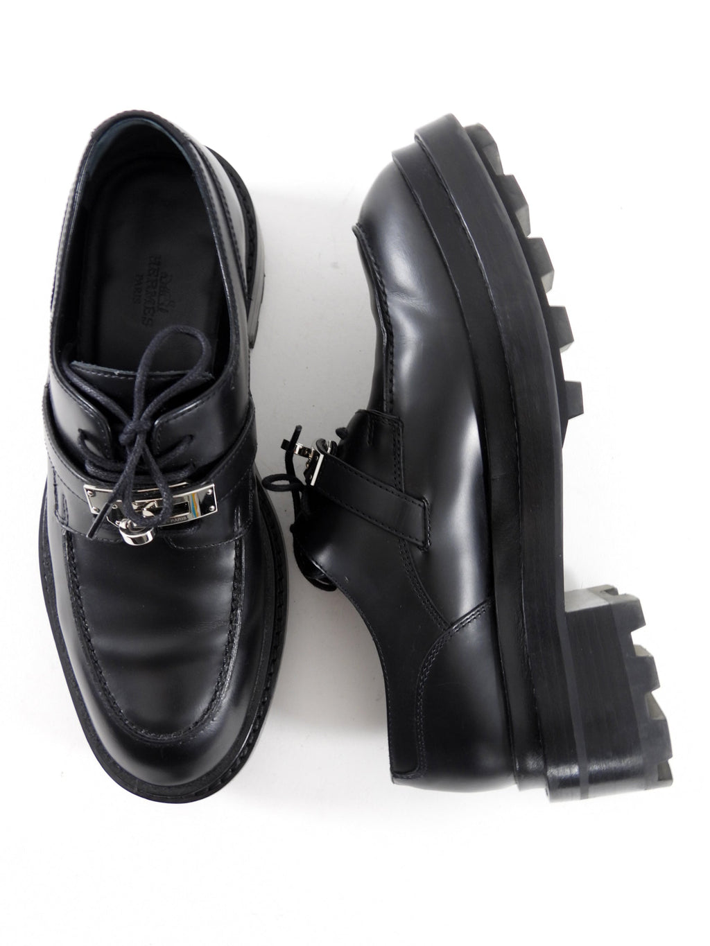 Hermes Black Glazed Leather First Oxford Shoes - 36.5