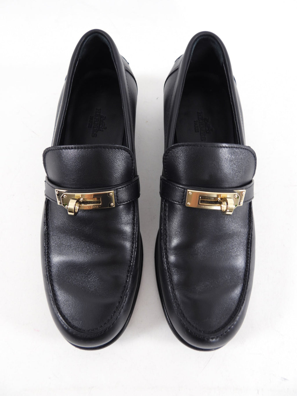 Hermes Black Leather Destin Loafer with GHW Kelly Buckle - 37