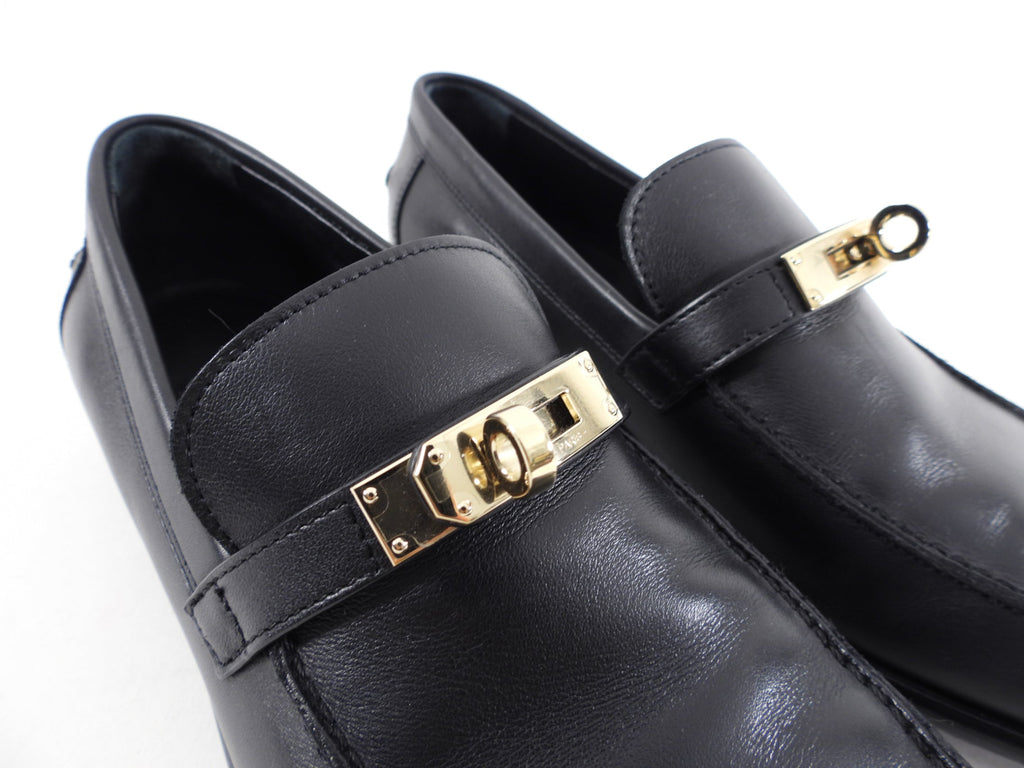 Hermes Black Leather Destin Loafer with GHW Kelly Buckle - 37