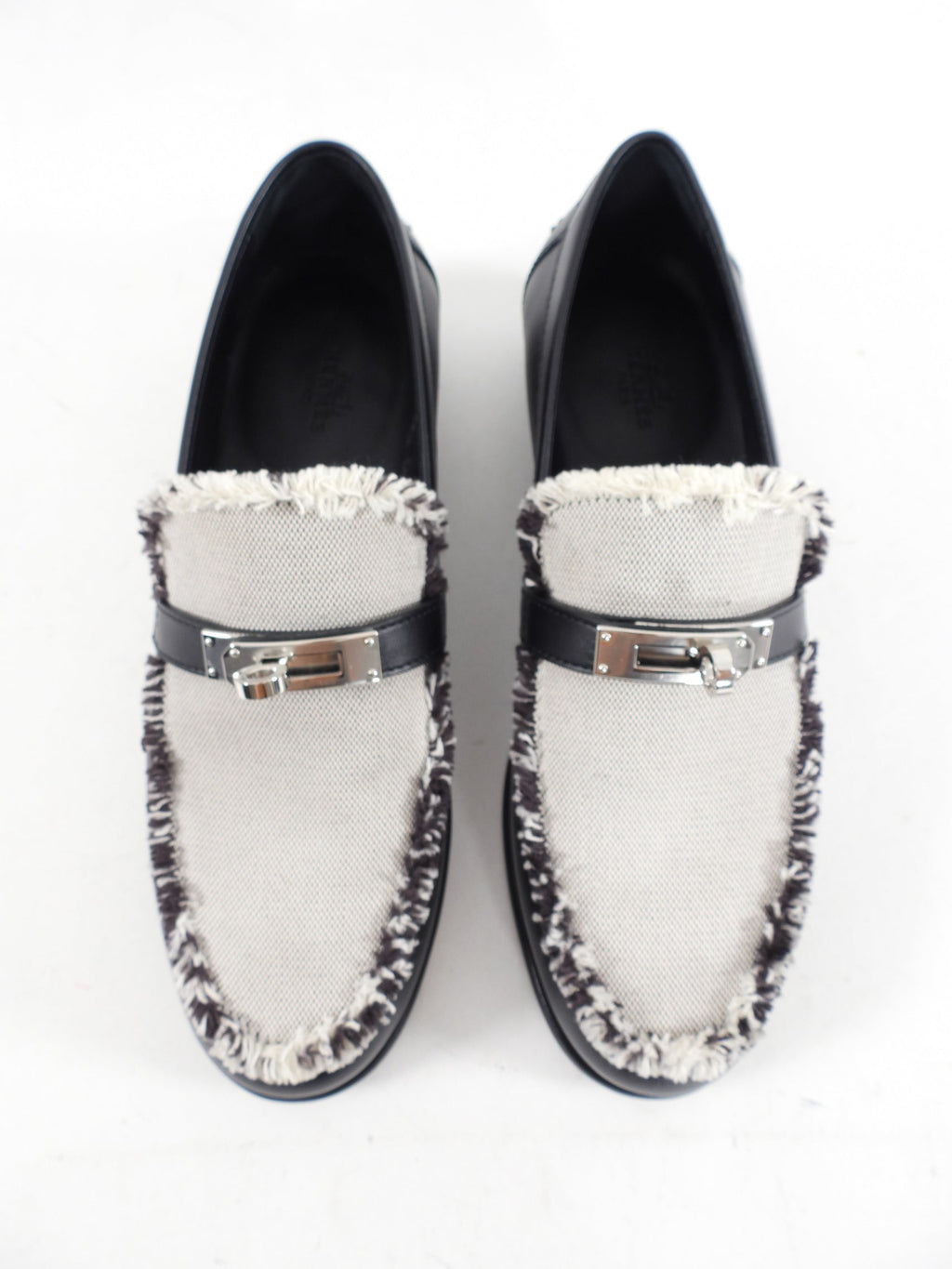 Hermes Black Leather and Toile Destin PHW Loafer - 37