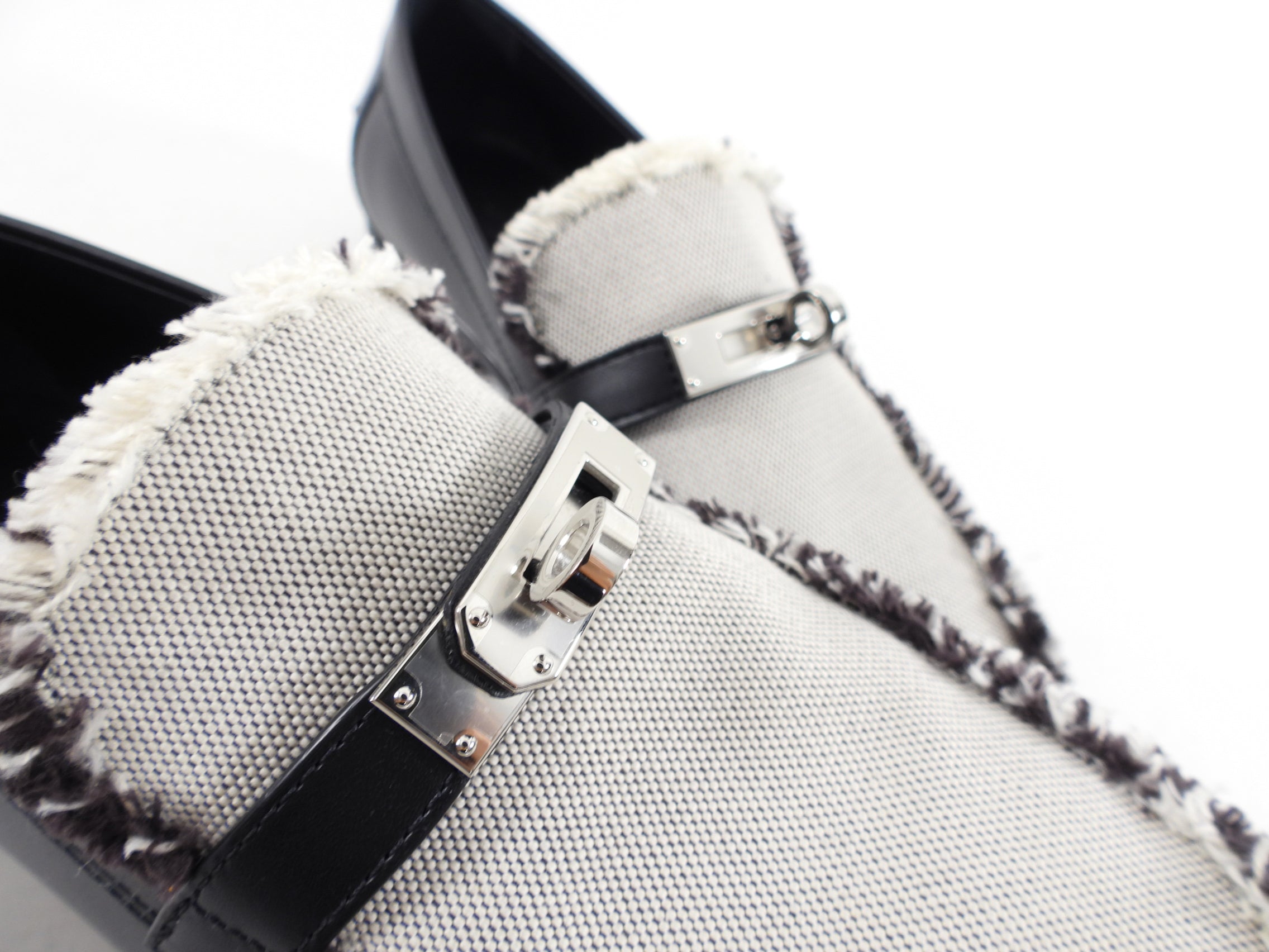 Hermes Black Leather and Toile Destin PHW Loafer - 37
