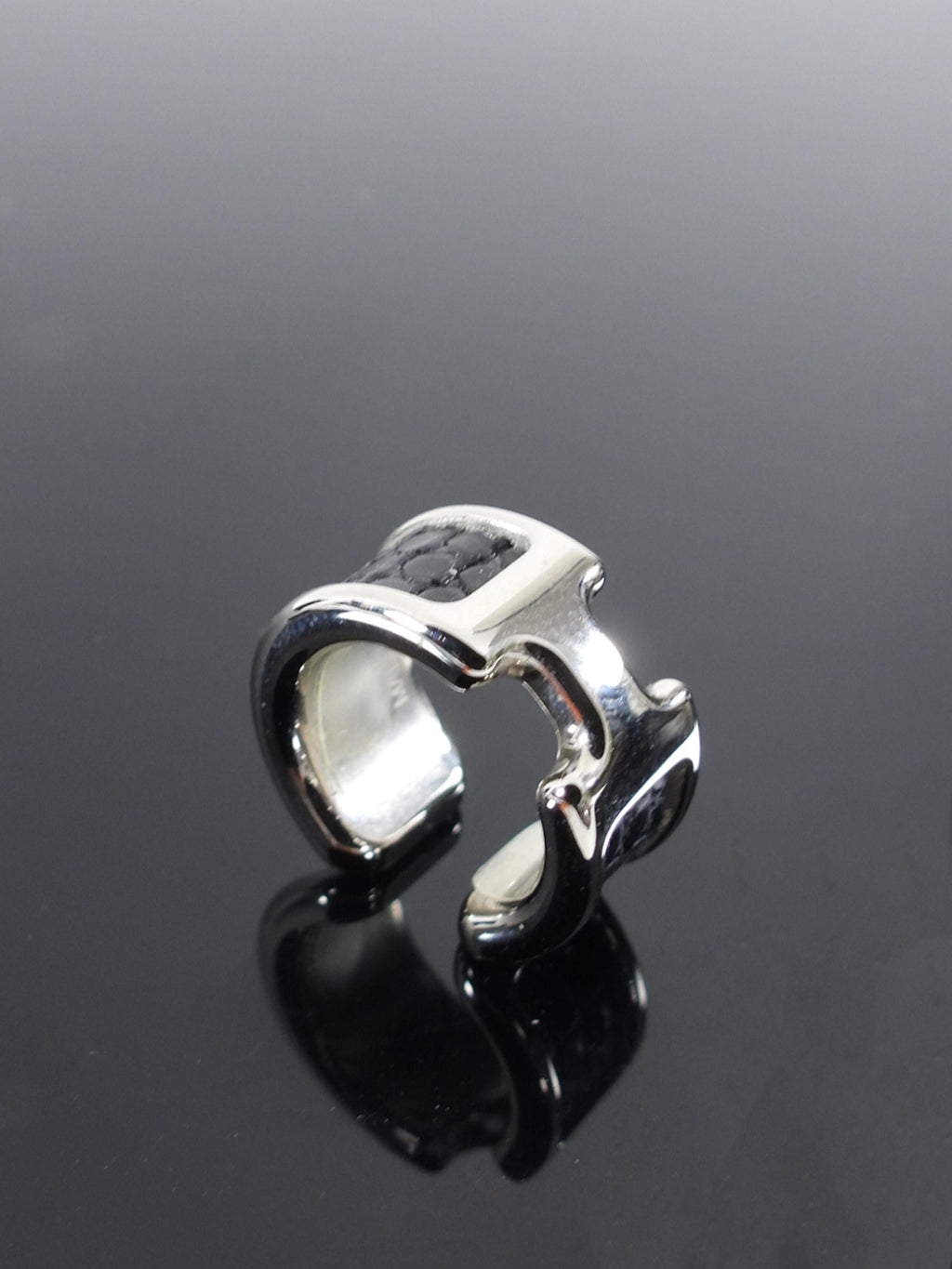 Hermes Olympe Black Lizard PHW Ear Cuff