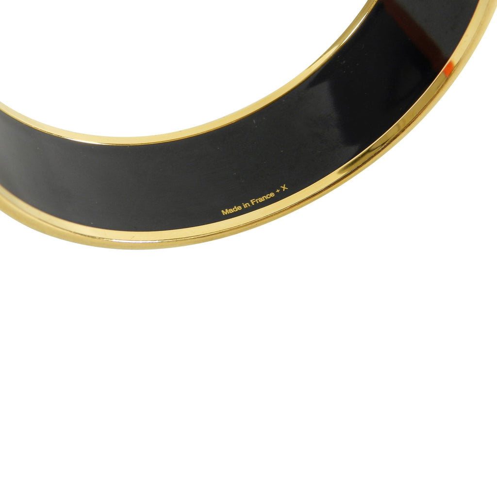Hermes Wide Black and Gold Enamel Horse Bangle Bracelet