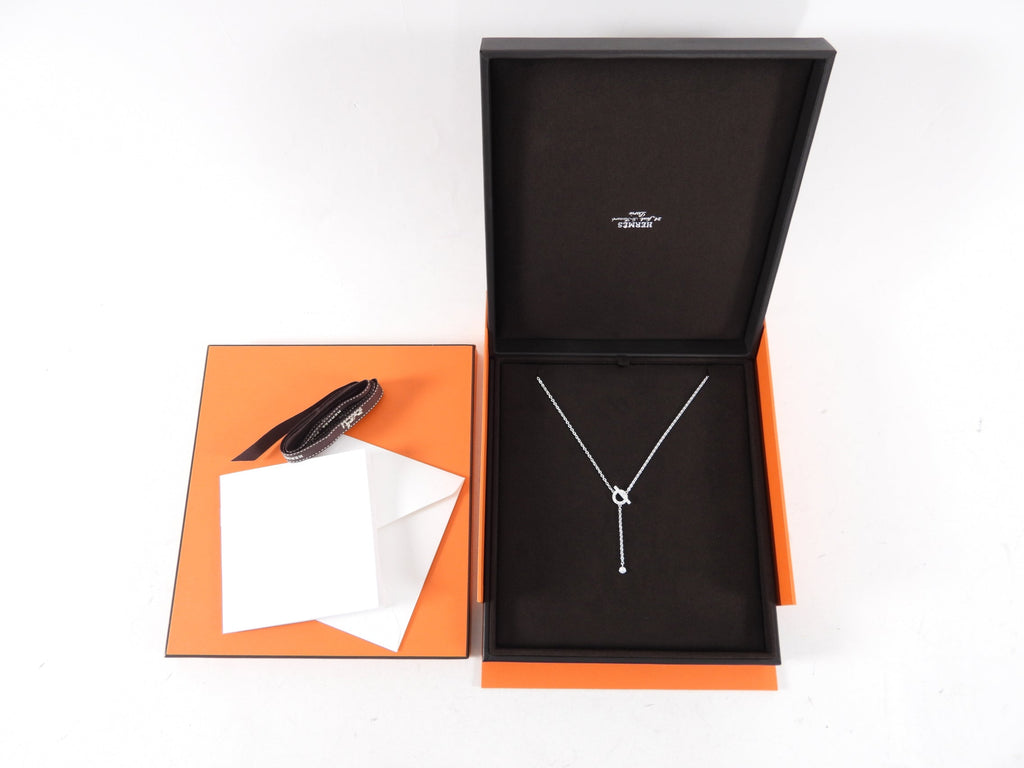Hermes 18k White Gold Diamond Finesse Lariat Necklace