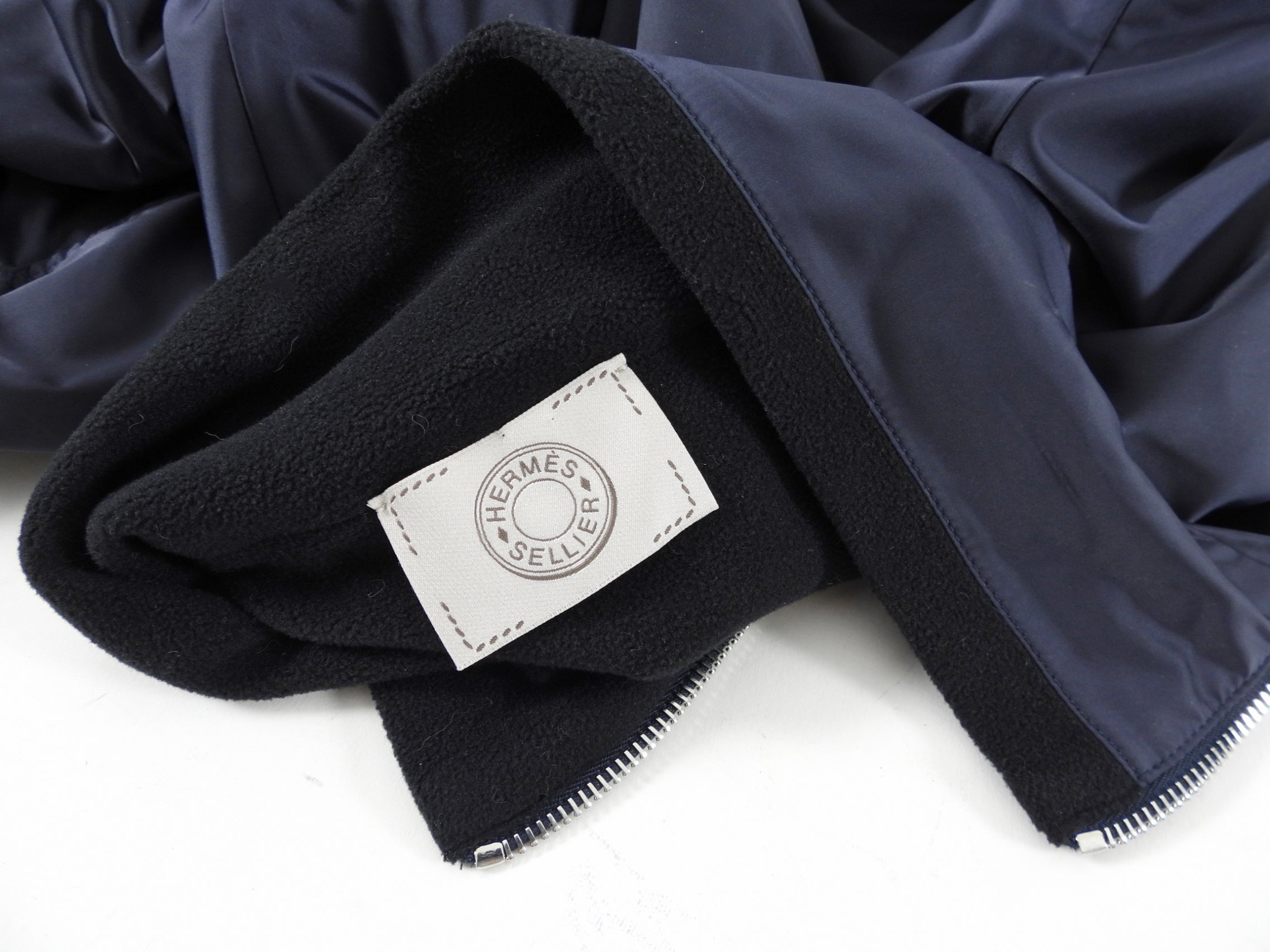 Hermes Sellier Navy Nylon and Fleece Lined Light Zip Jacket - L