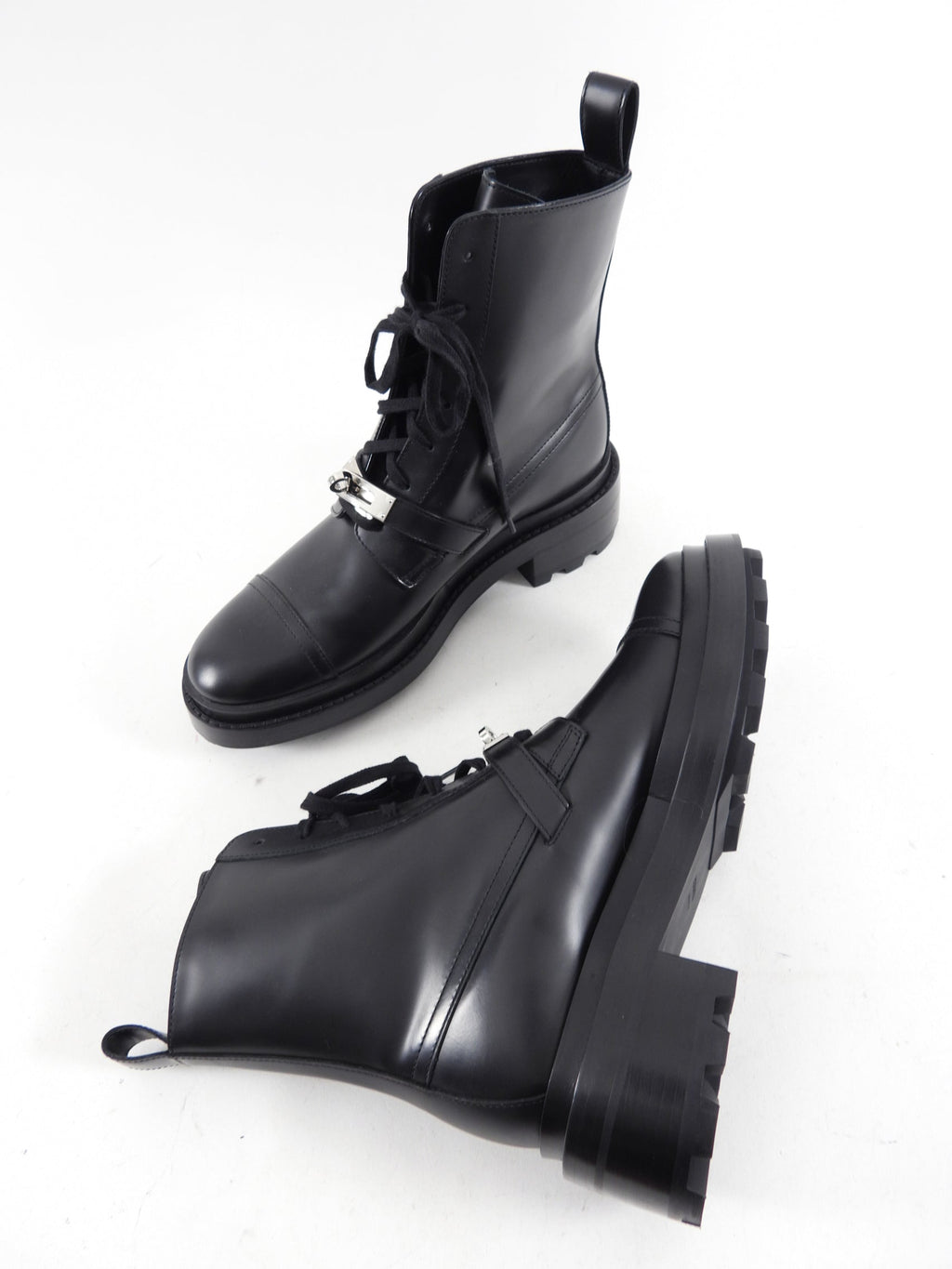 Hermes Black Glossed Leather Lace Up Funk Ankle Boot - USA 7