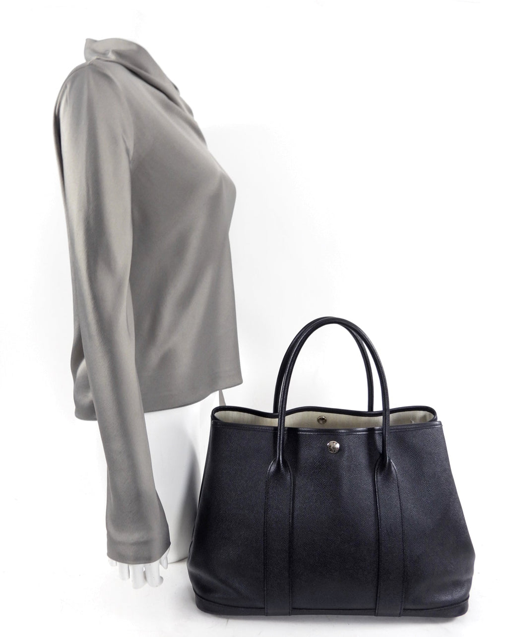 Hermes Garden Party Medium PM 36 Noir Black Leather Tote Bag