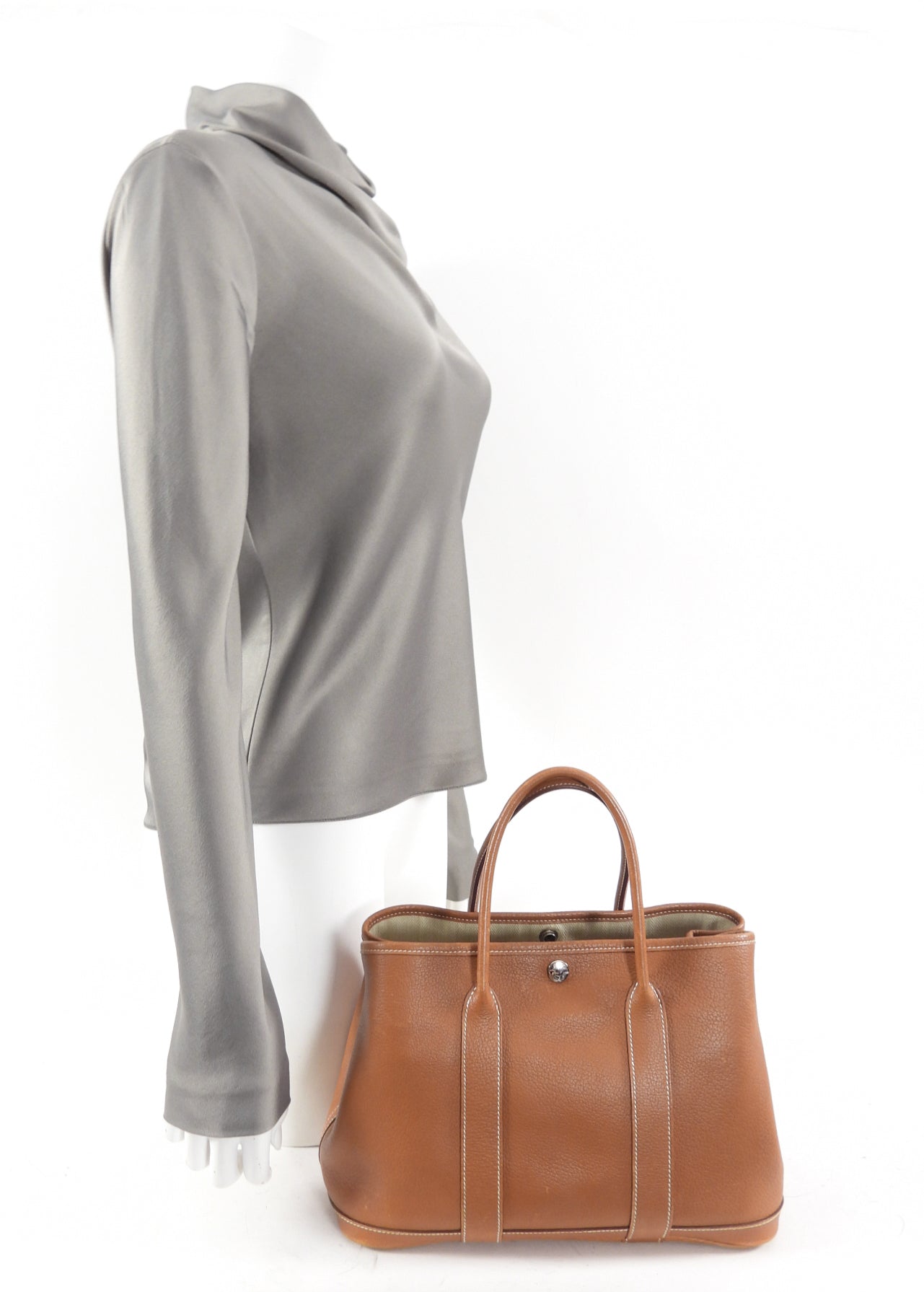 Hermes Garden Party Negonda Leather Gold TPM 30 PHW Tote Bag