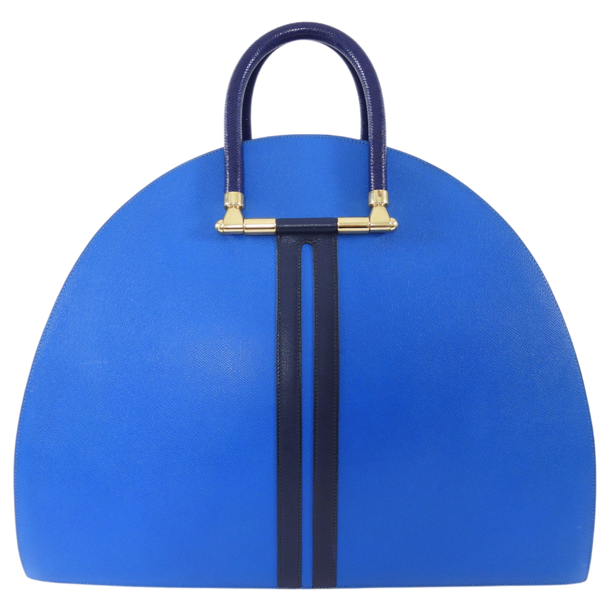 Hermes Vintage 1994 Gobi Blue Leather Hand Luggage Overnight Bag