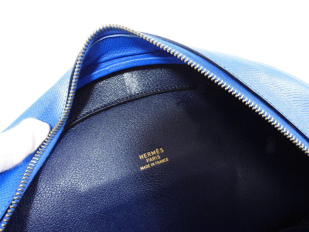 Hermes Vintage 1994 Gobi Blue Leather Hand Luggage Overnight Bag