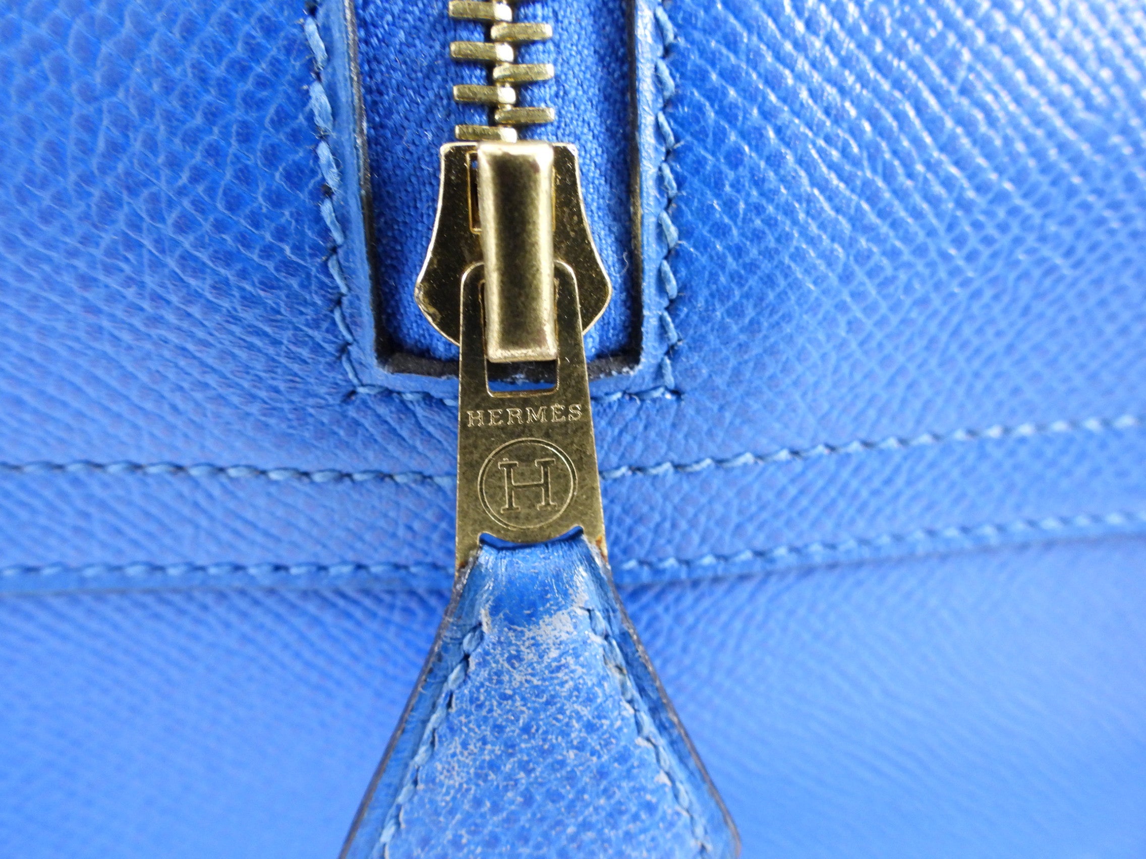 Hermes Vintage 1994 Gobi Blue Leather Hand Luggage Overnight Bag
