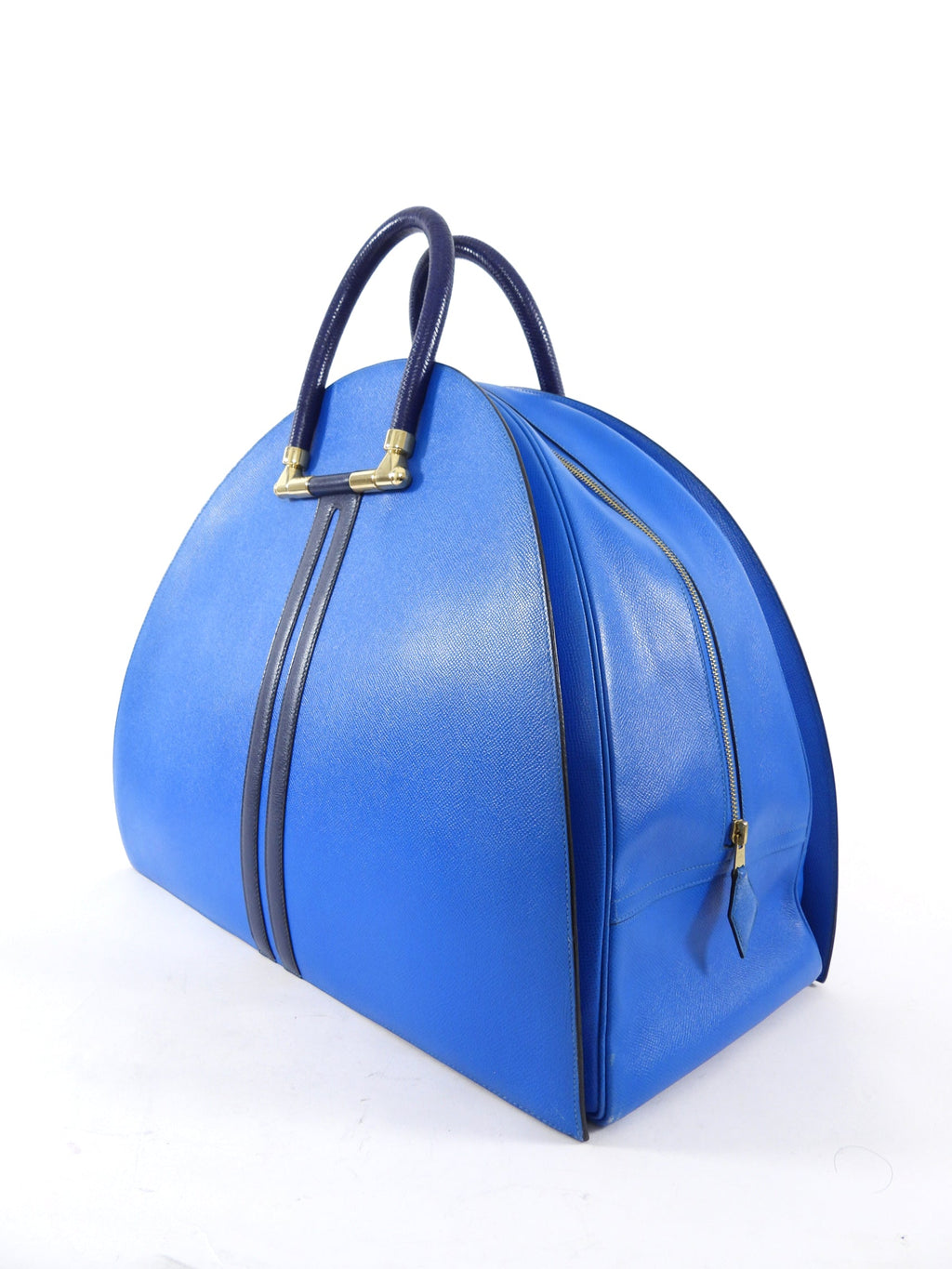 Hermes Vintage 1994 Gobi Blue Leather Hand Luggage Overnight Bag