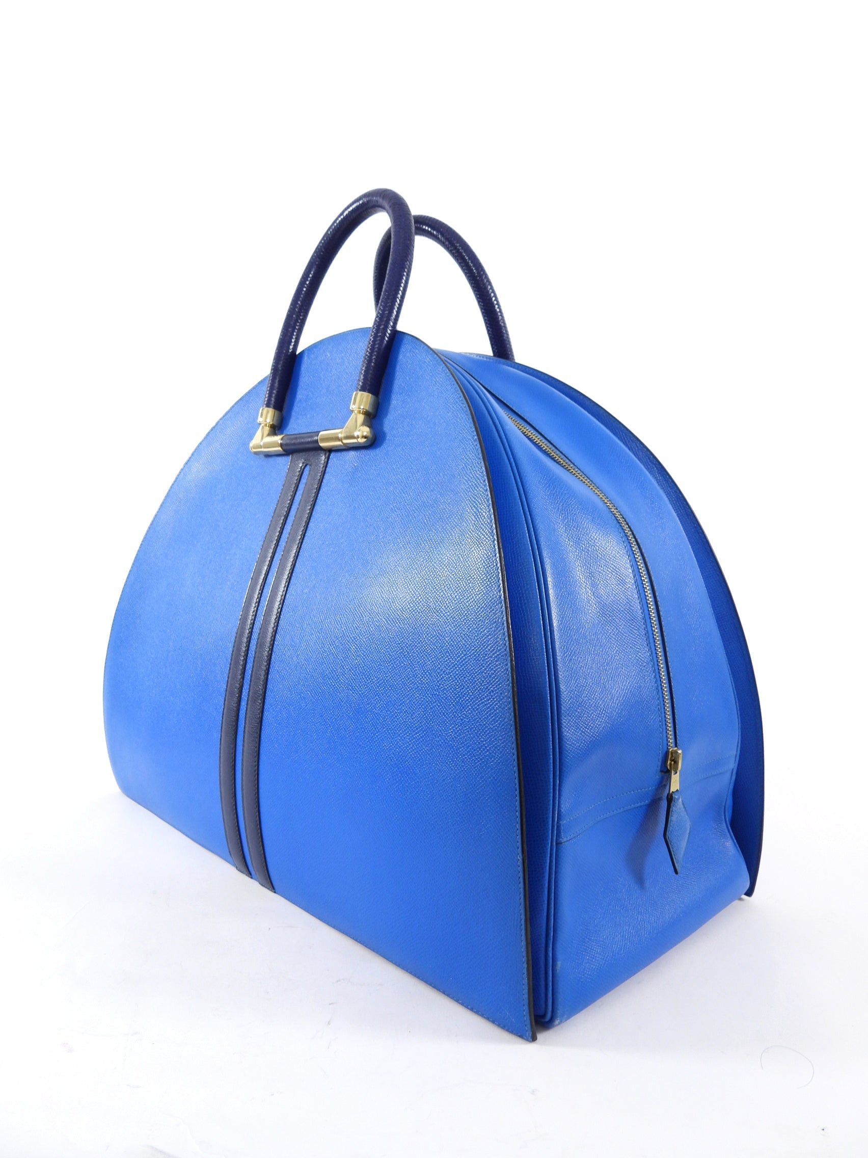 Hermes Vintage 1994 Gobi Blue Leather Hand Luggage Overnight Bag