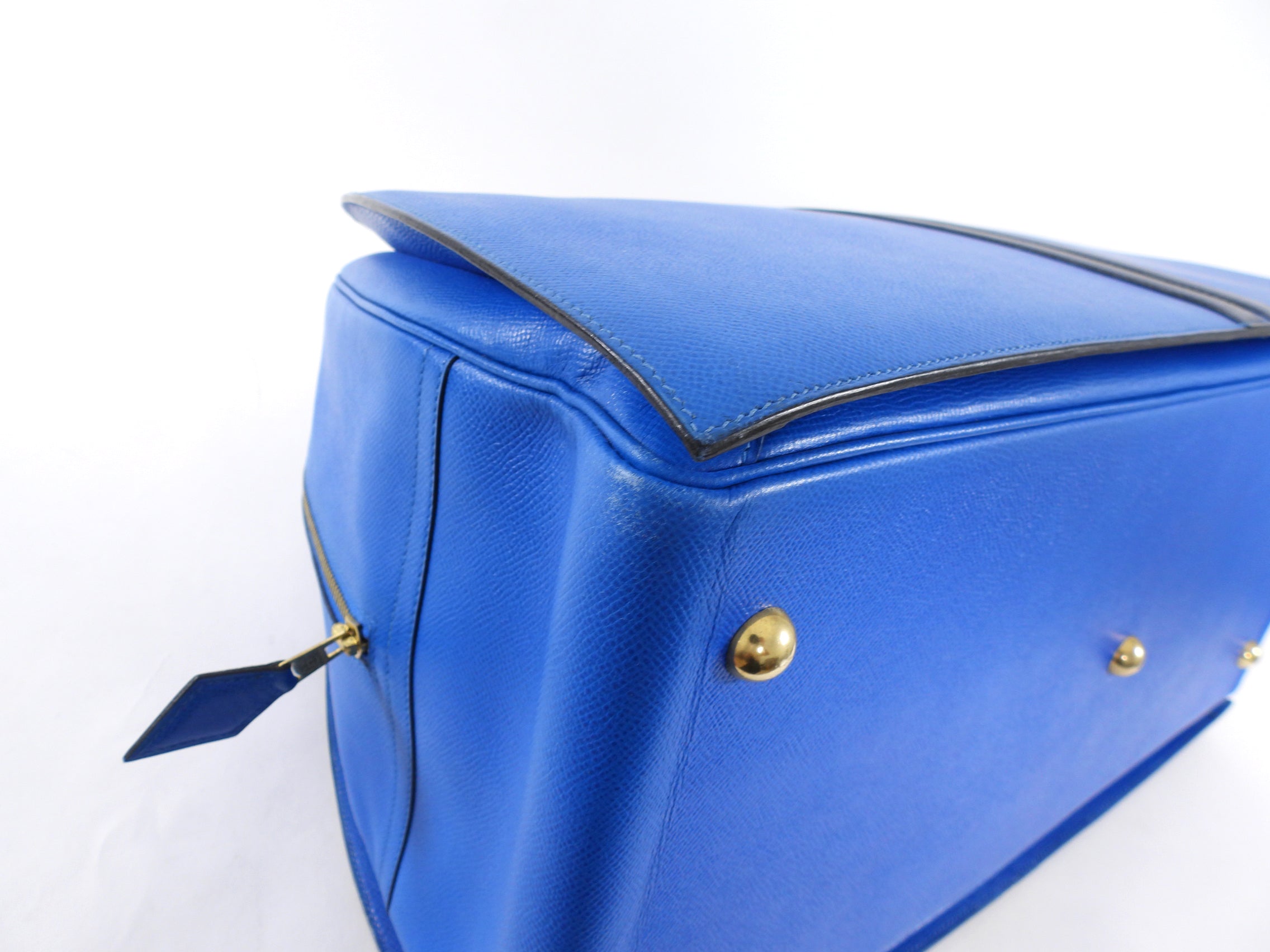 Hermes Vintage 1994 Gobi Blue Leather Hand Luggage Overnight Bag