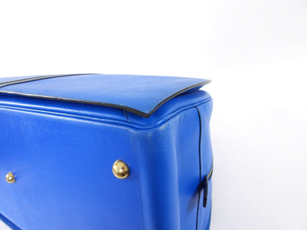 Hermes Vintage 1994 Gobi Blue Leather Hand Luggage Overnight Bag