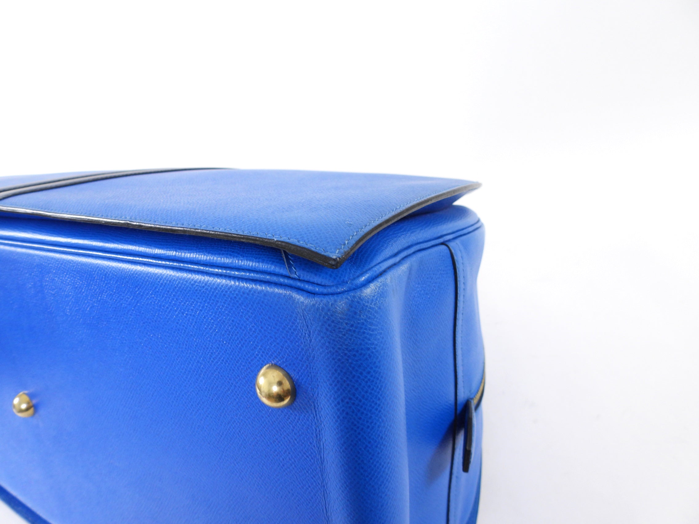 Hermes Vintage 1994 Gobi Blue Leather Hand Luggage Overnight Bag