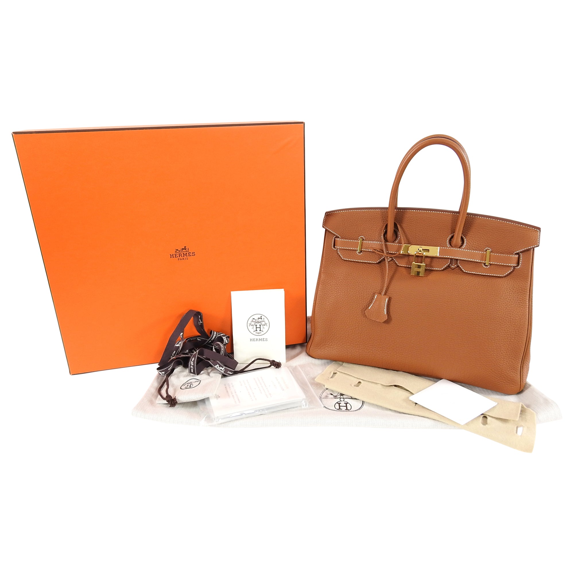 Hermes Gold Birkin 35 Taurillon Clemence Leather with Gold Hardware