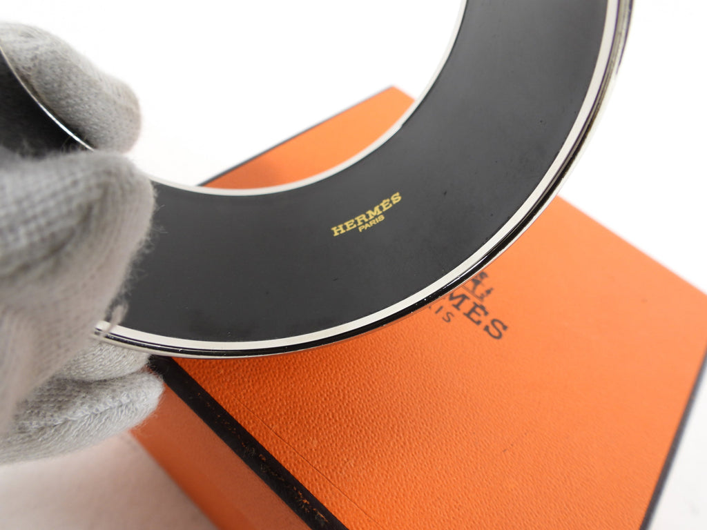 Hermes White and Silver Extra Wide Grand Apparat Enamel Bangle Bracelet