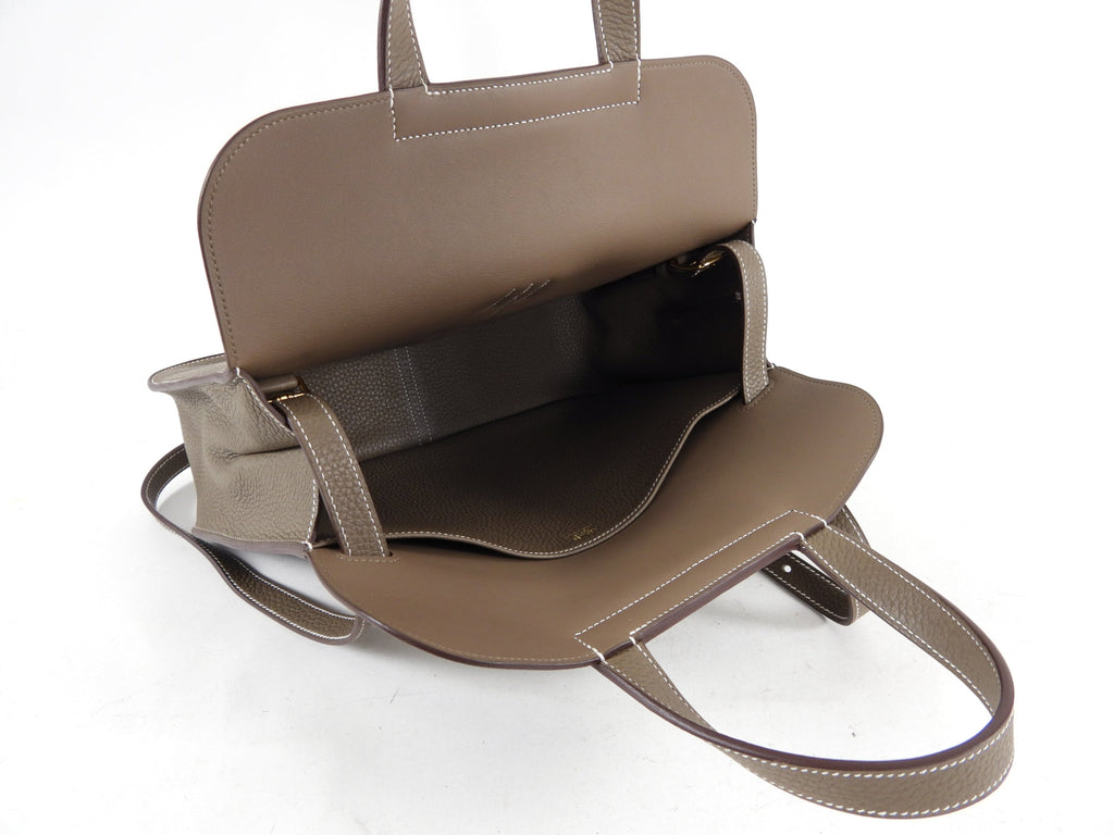 Hermes Halzan 31 Etoupe GM Taurillon Clemence GHW