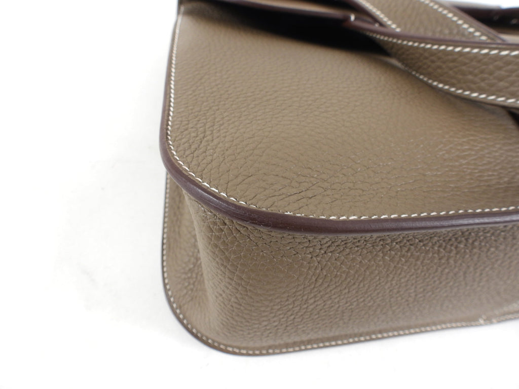 Hermes Halzan 31 Etoupe GM Taurillon Clemence GHW