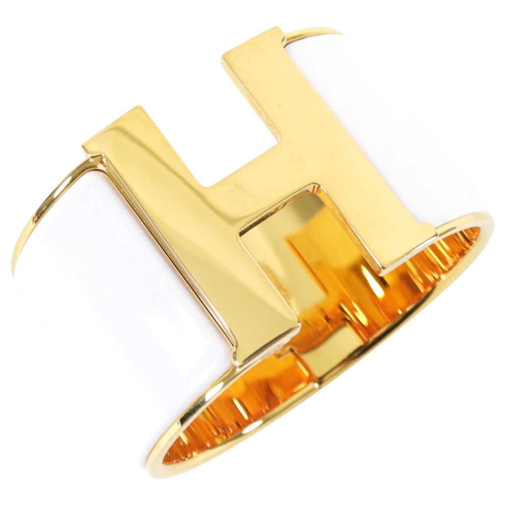 Hermes Extra Wide Clic H Bracelet in White and Gold
