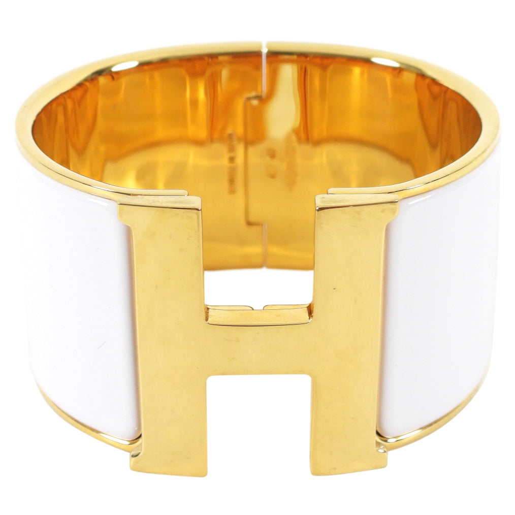 Hermes Extra Wide Clic H Bracelet in White and Gold