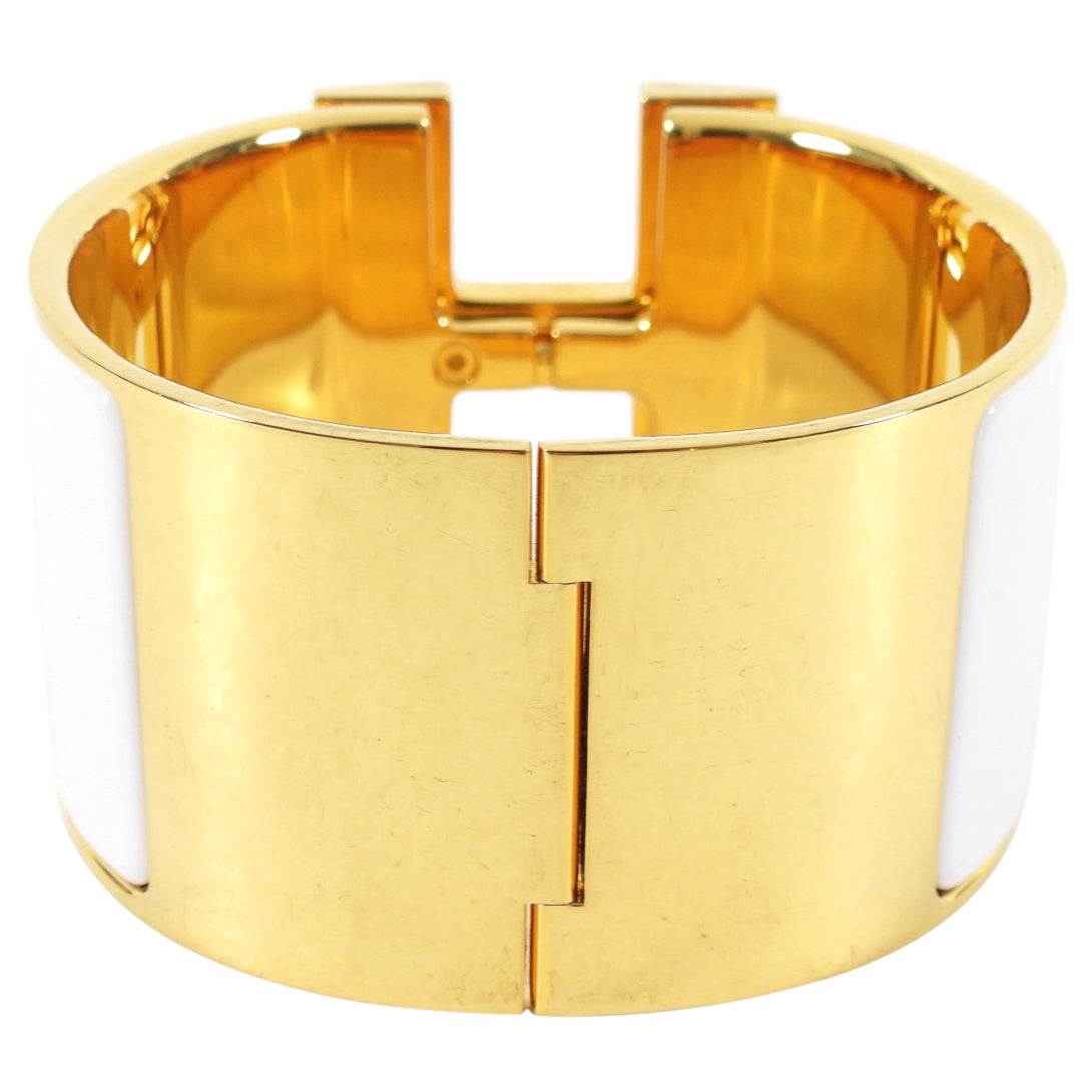 Hermes Extra Wide Clic H Bracelet in White and Gold