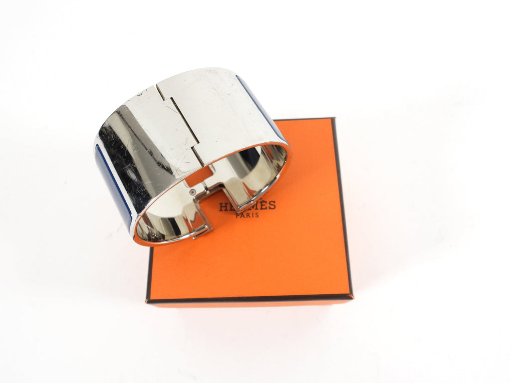 Hermes Navy and Ivory Enamel XL H Cuff Bracelet