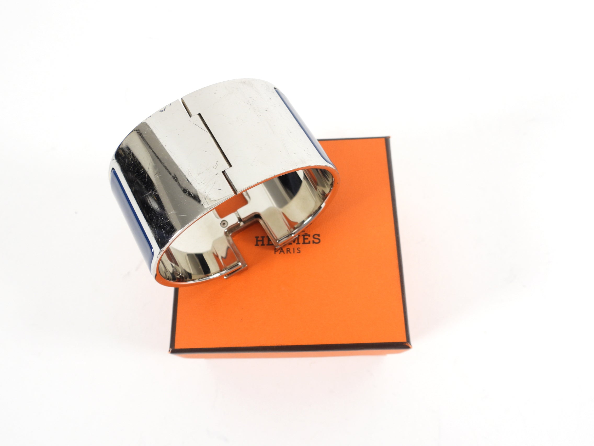 Hermes Navy and Ivory Enamel XL H Cuff Bracelet