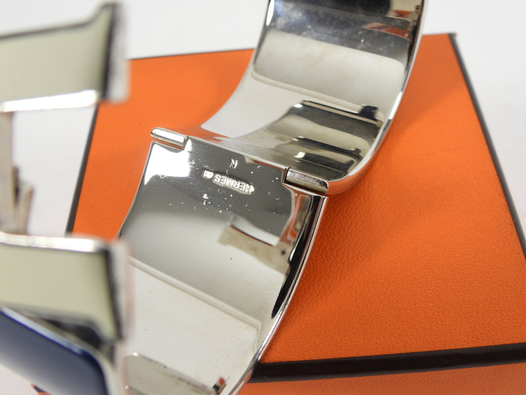 Hermes Navy and Ivory Enamel XL H Cuff Bracelet