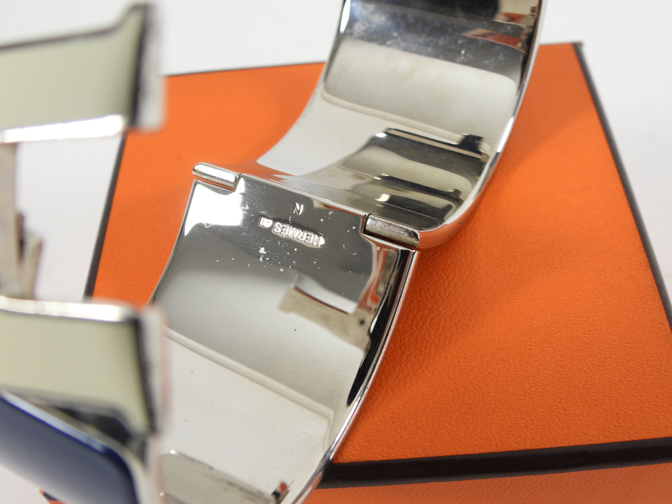 Hermes Navy and Ivory Enamel XL H Cuff Bracelet