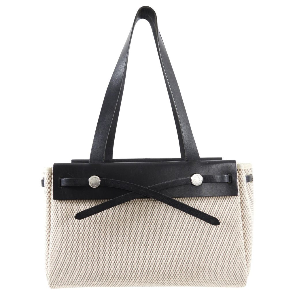 Hermes Canvas Herbag Cabas Black Leather