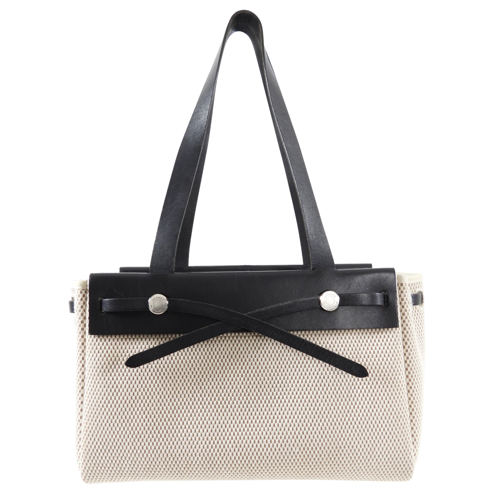 Hermes Canvas Herbag Cabas Black Leather