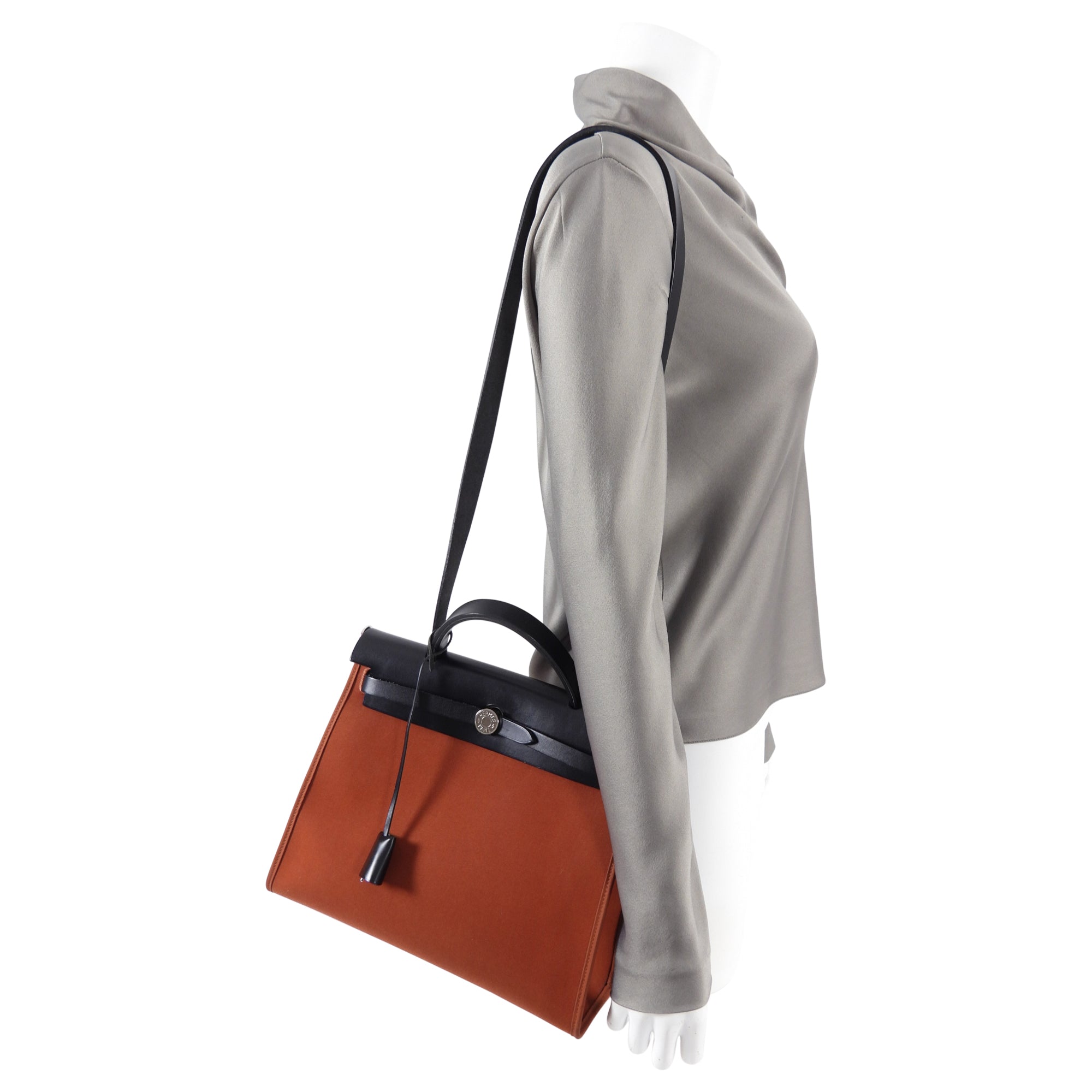 Hermes Herbag Zip 31 Toile Chocolate Brown Bag
