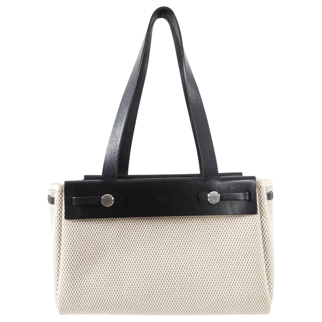 Hermes Canvas Herbag Cabas Black Leather