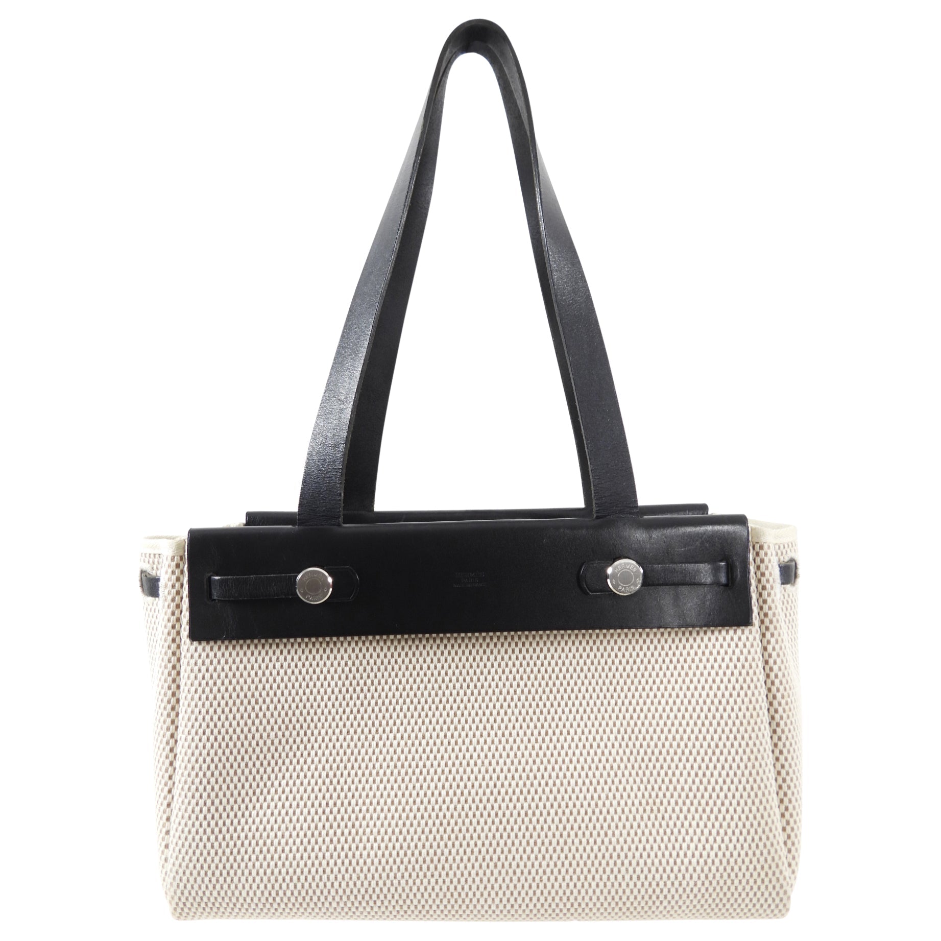 Hermes Canvas Herbag Cabas Black Leather