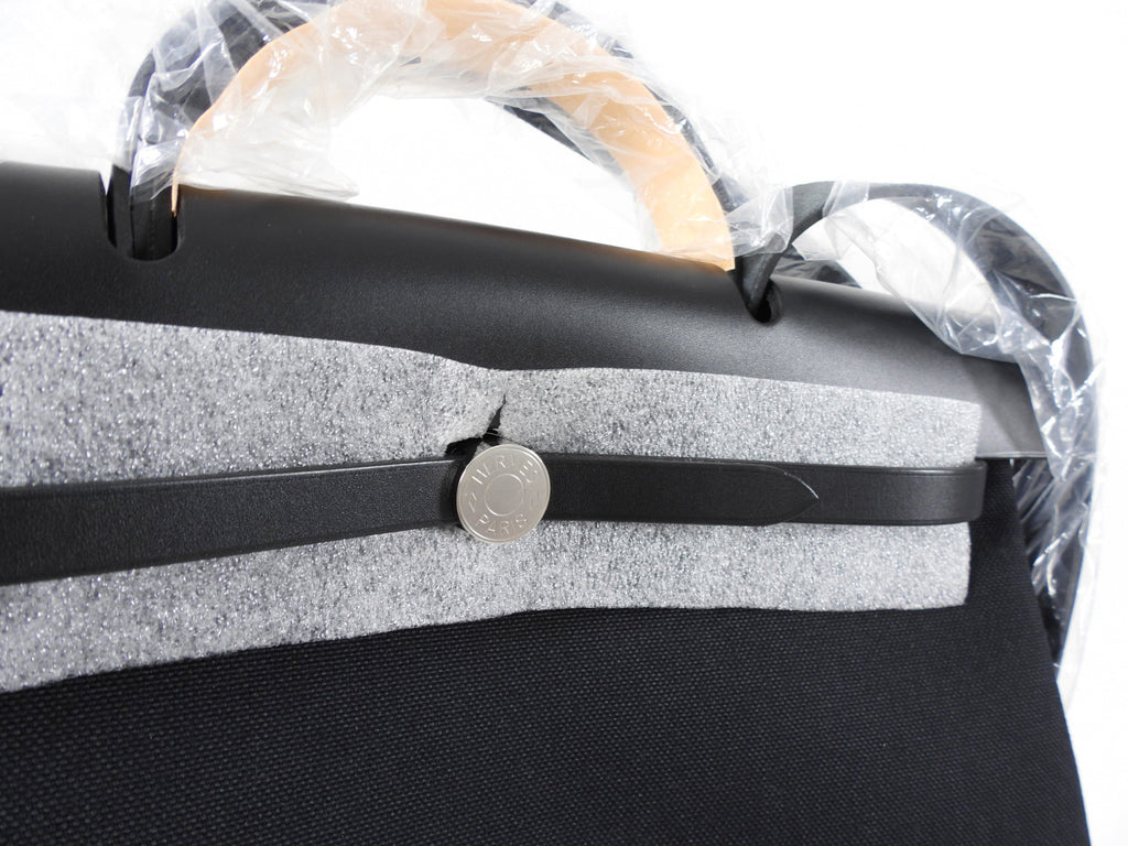 Hermes Black Leather and Toile Herbag Zip 39 Messenger Bag