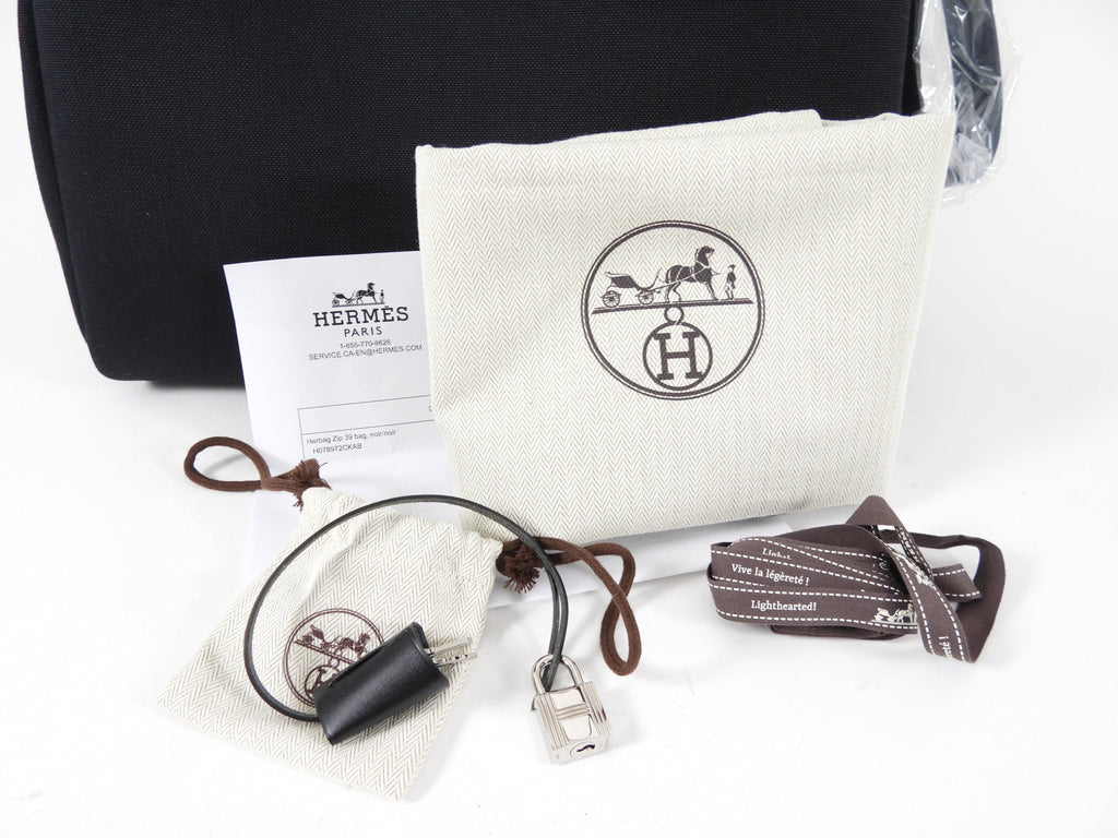 Hermes Black Leather and Toile Herbag Zip 39 Messenger Bag