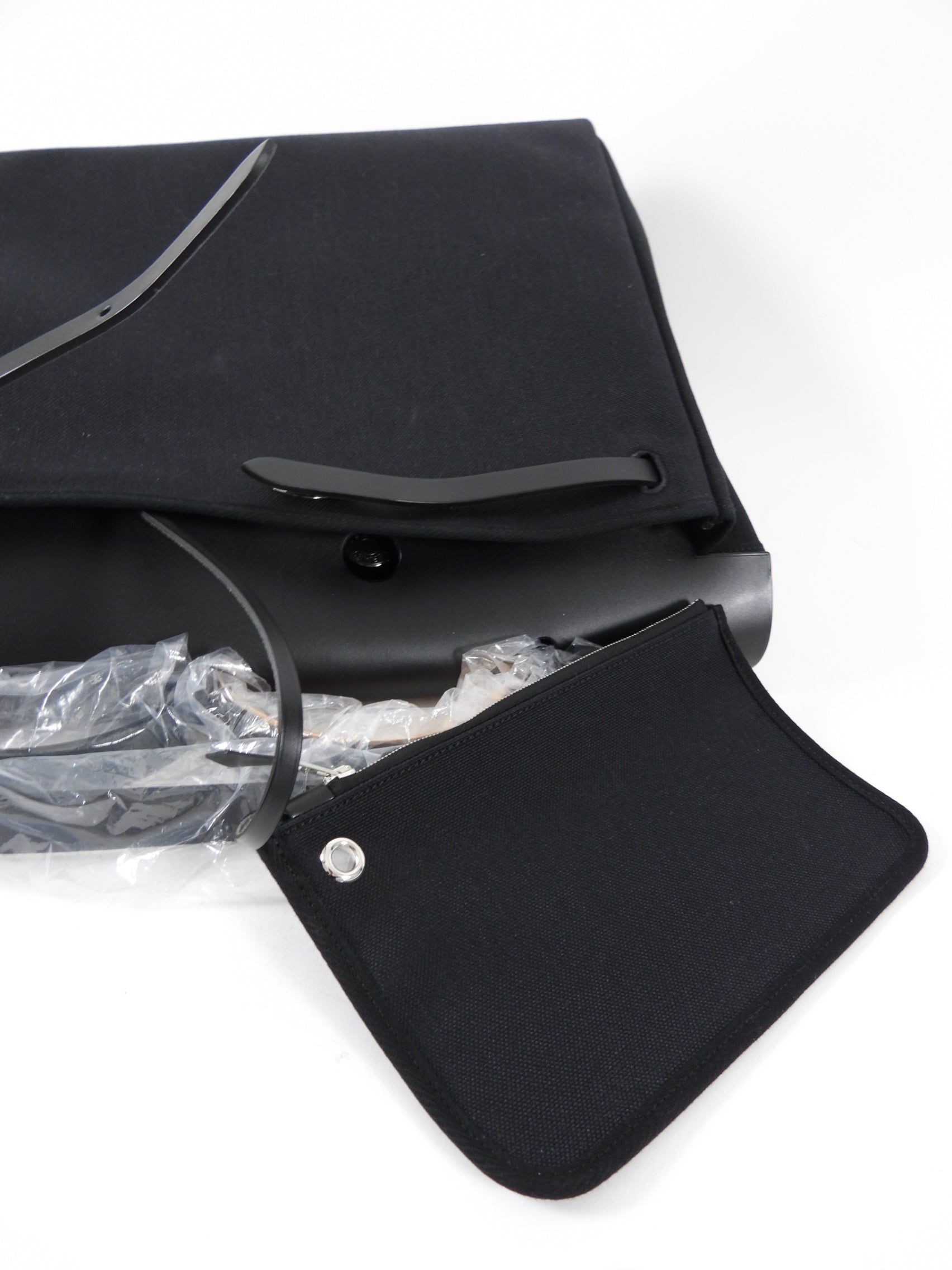 Hermes Black Leather and Toile Herbag Zip 39 Messenger Bag