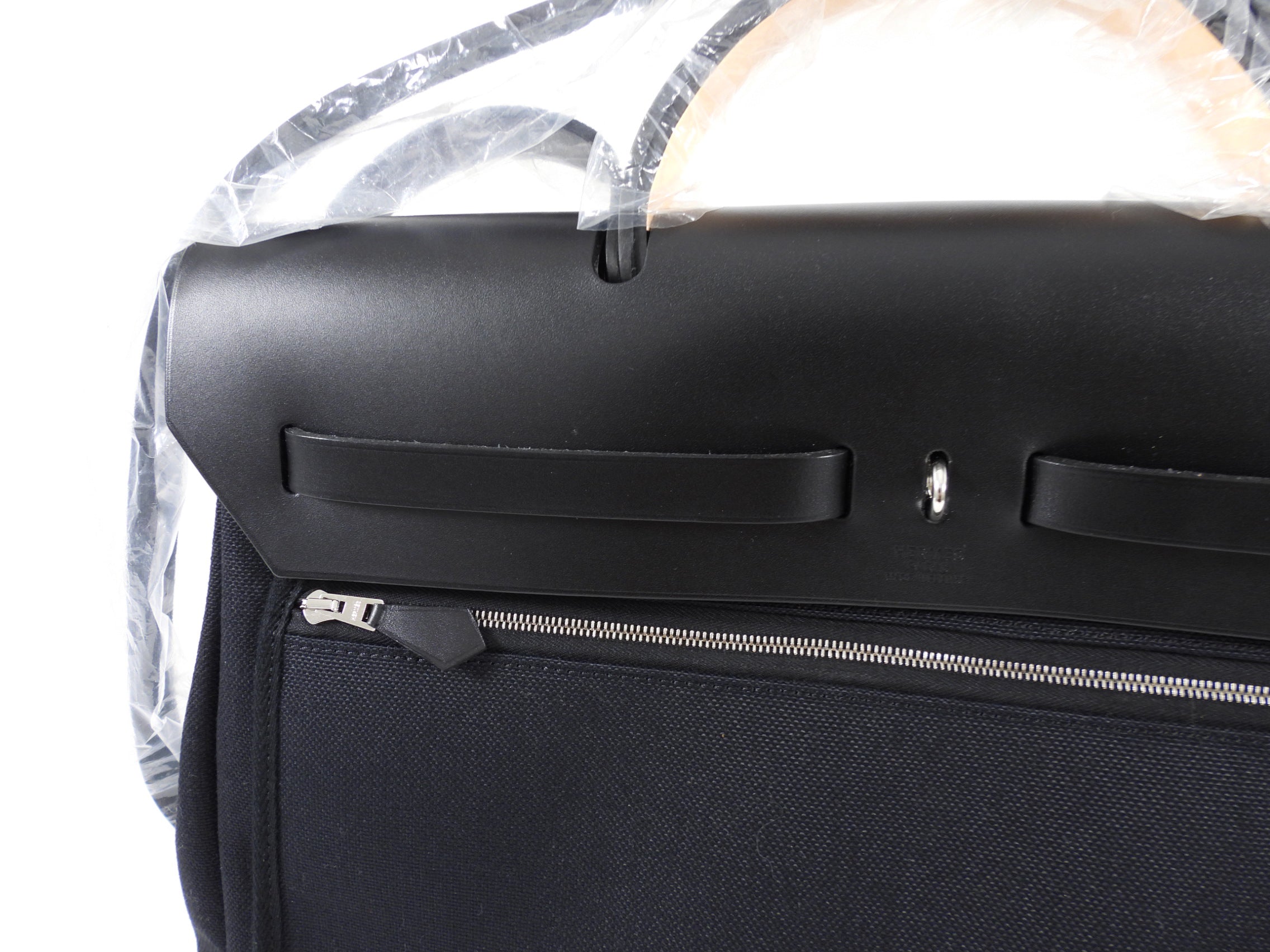 Hermes Black Leather and Toile Herbag Zip 39 Messenger Bag