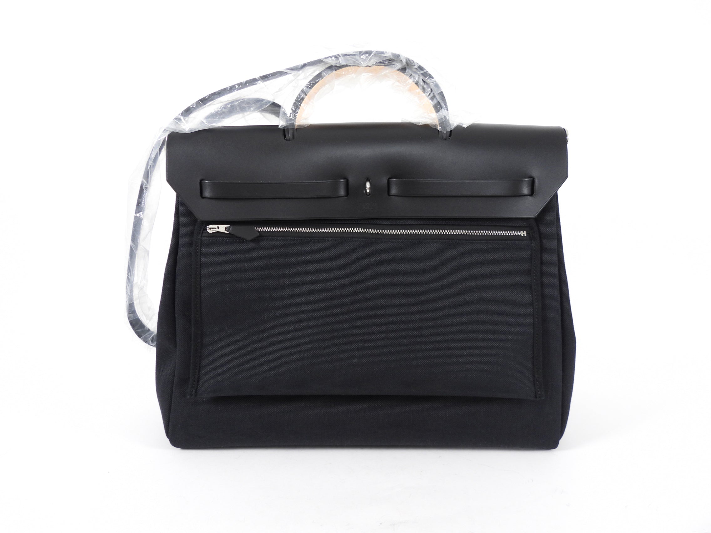 Hermes Black Leather and Toile Herbag Zip 39 Messenger Bag