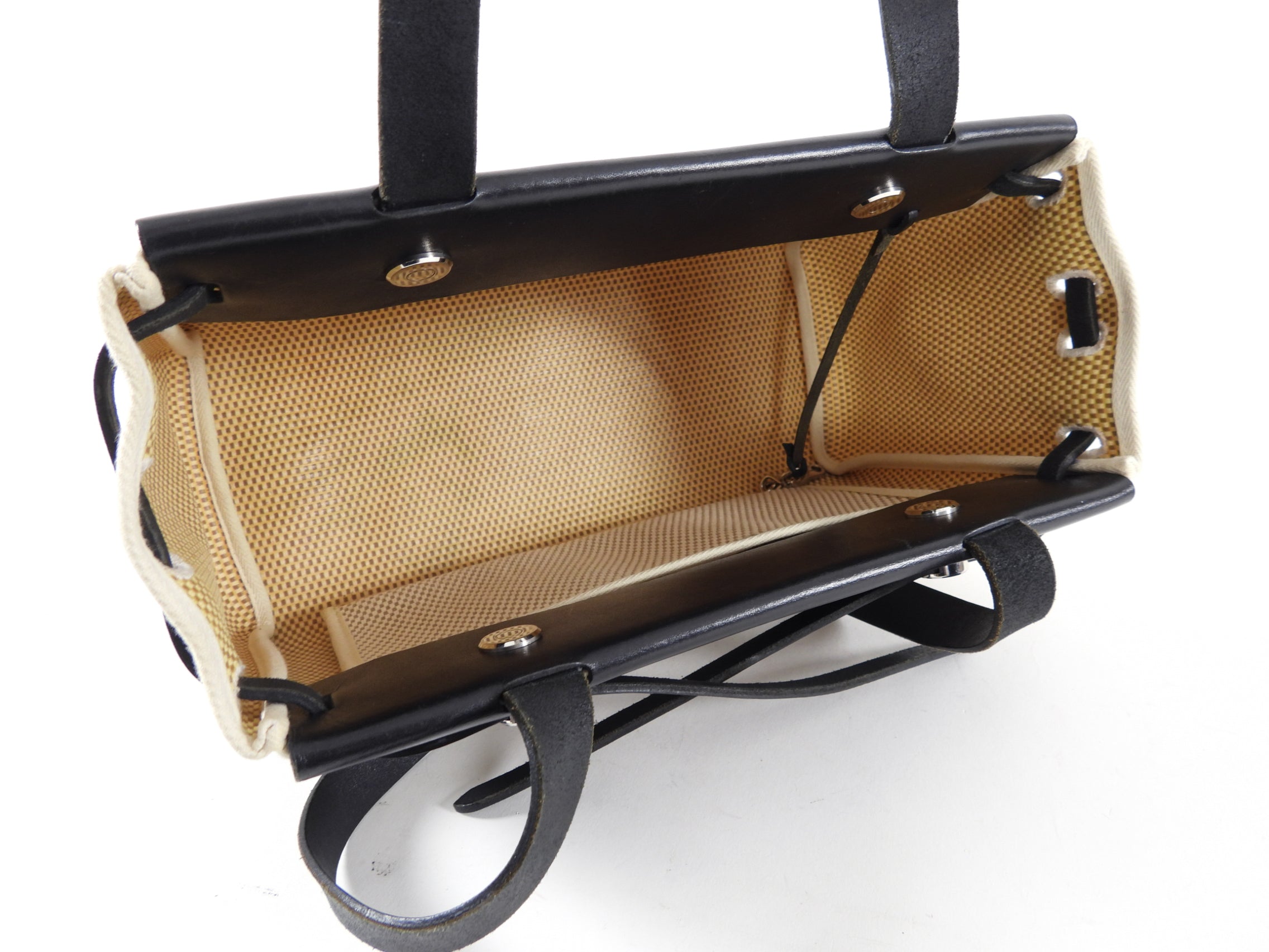 Hermes Canvas Herbag Cabas Black Leather
