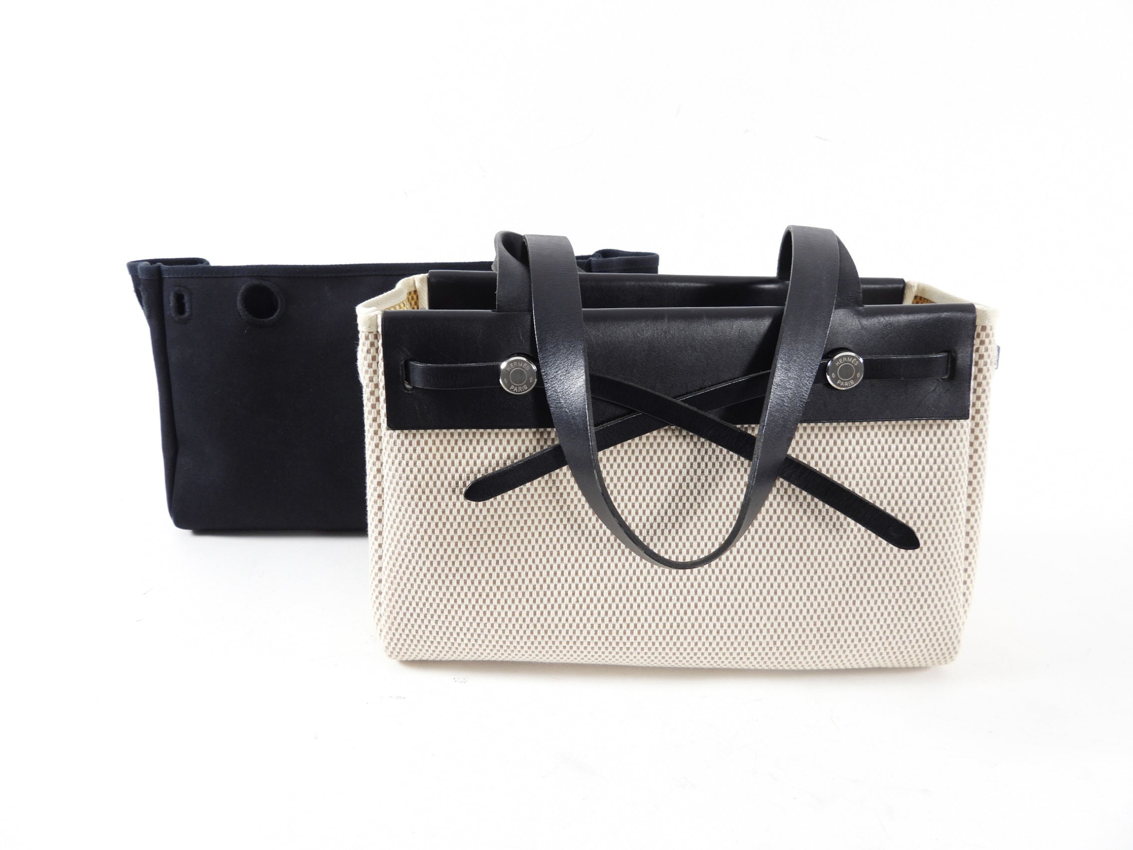 Hermes Canvas Herbag Cabas Black Leather