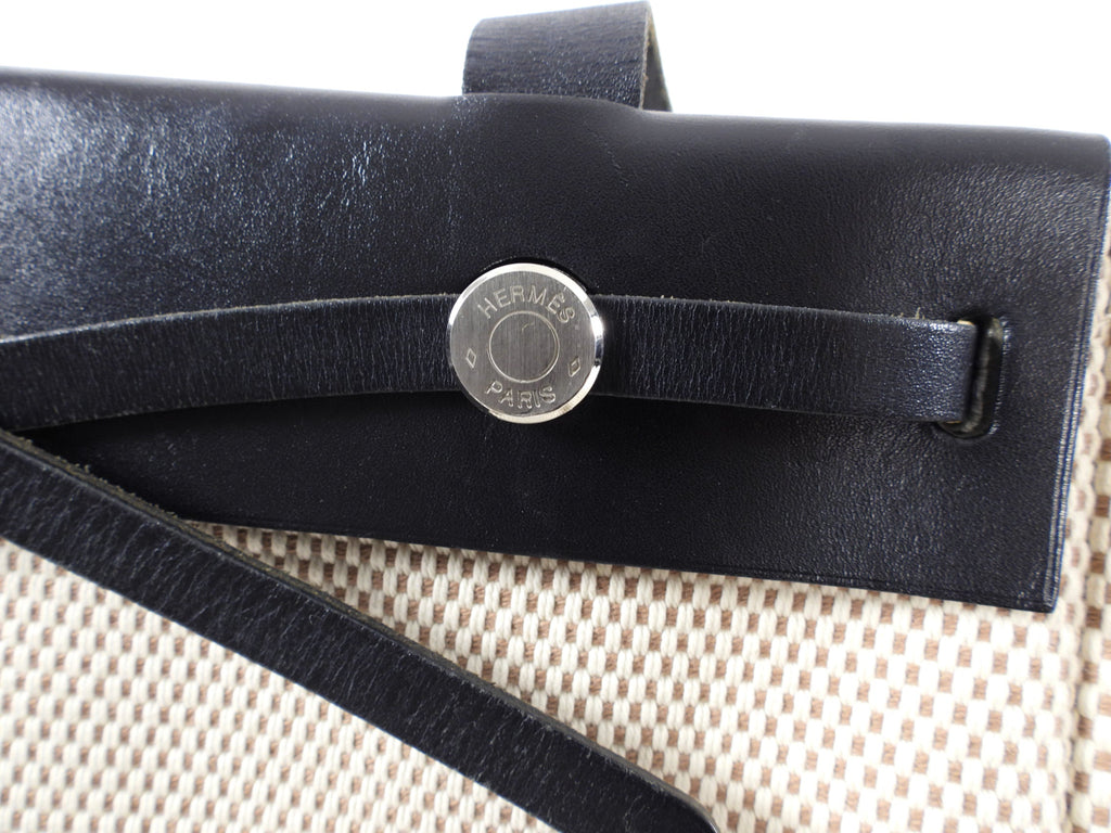Hermes Canvas Herbag Cabas Black Leather
