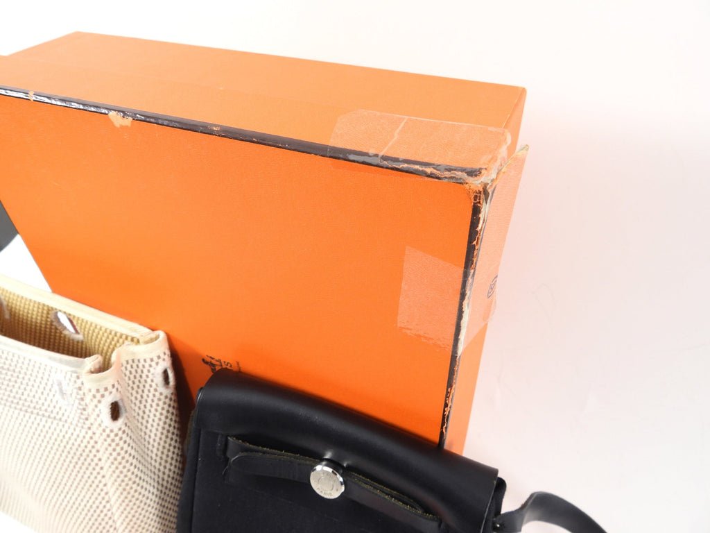 Hermes Mini Herbag Crossbody Bag Toile Natural and Black Canvas