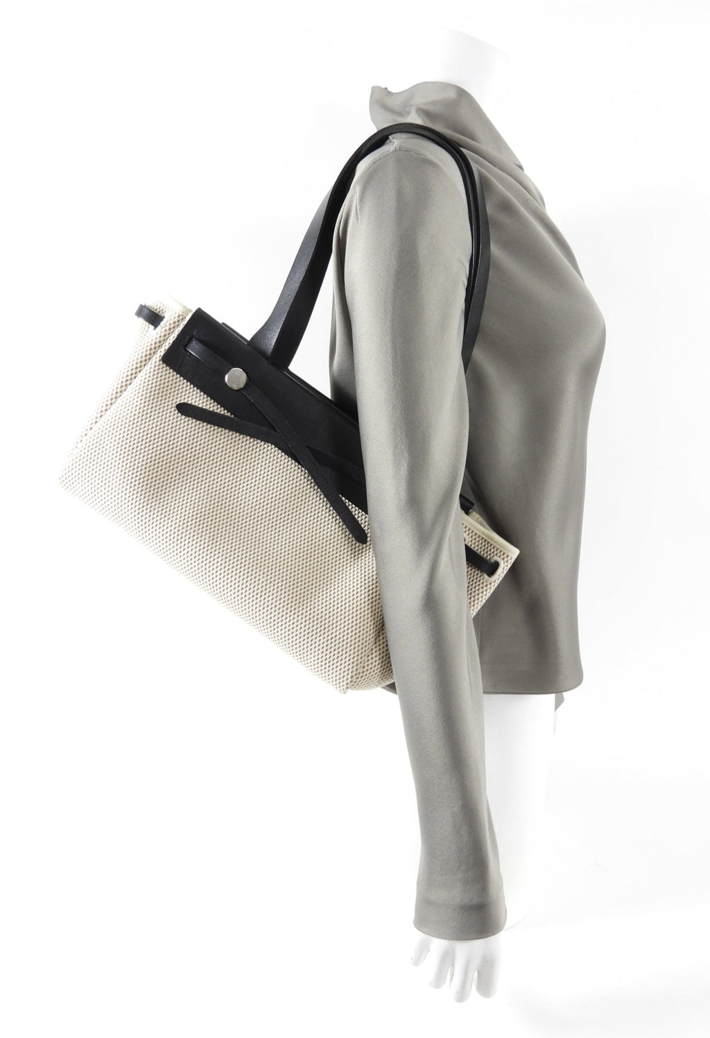 Hermes Canvas Herbag Cabas Black Leather