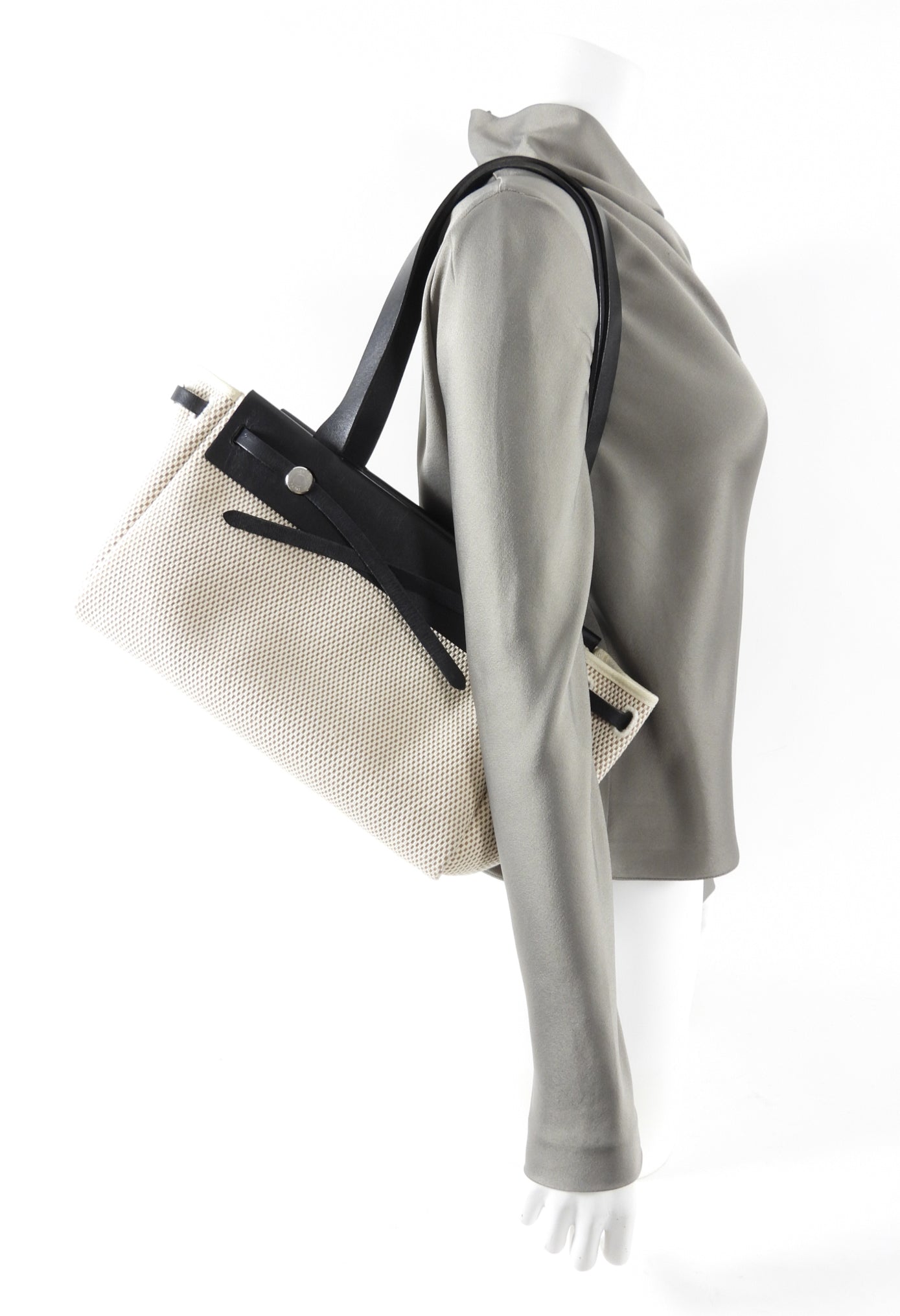 Hermes Canvas Herbag Cabas Black Leather