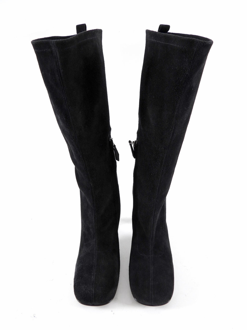Hermes Black Suede High Heel Mid Halo Boot - 37
