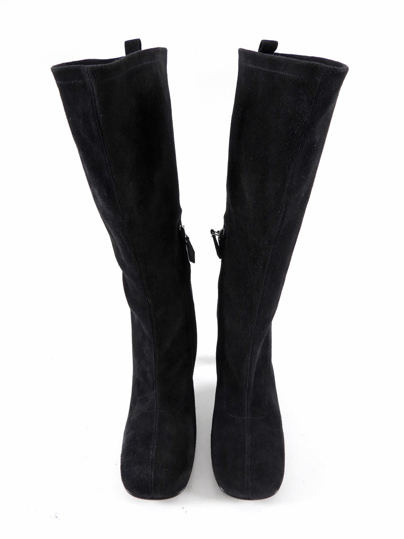 Hermes Black Suede High Heel Mid Halo Boot - 37