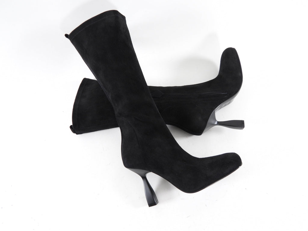 Hermes Black Suede High Heel Mid Halo Boot - 37